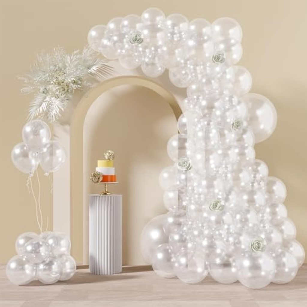 Kit De Globos Blancos Para Decoración - 130 Piezas (5 A 18 Pulgadas) Con Cinta Y Pegamento Para Fiestas