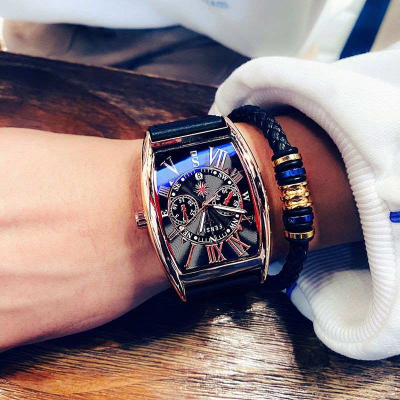 琥珀 桶 型 手表 男士 时尚 日历 休闲 防水 男 学生 韩 版 简约 石英 表 Amber Bucket Watch Calendario ...