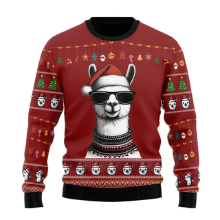 Suéter Feo De Navidad Con Estampado De Llama - Divertido Y Cálido Para Fiestas Navideñas