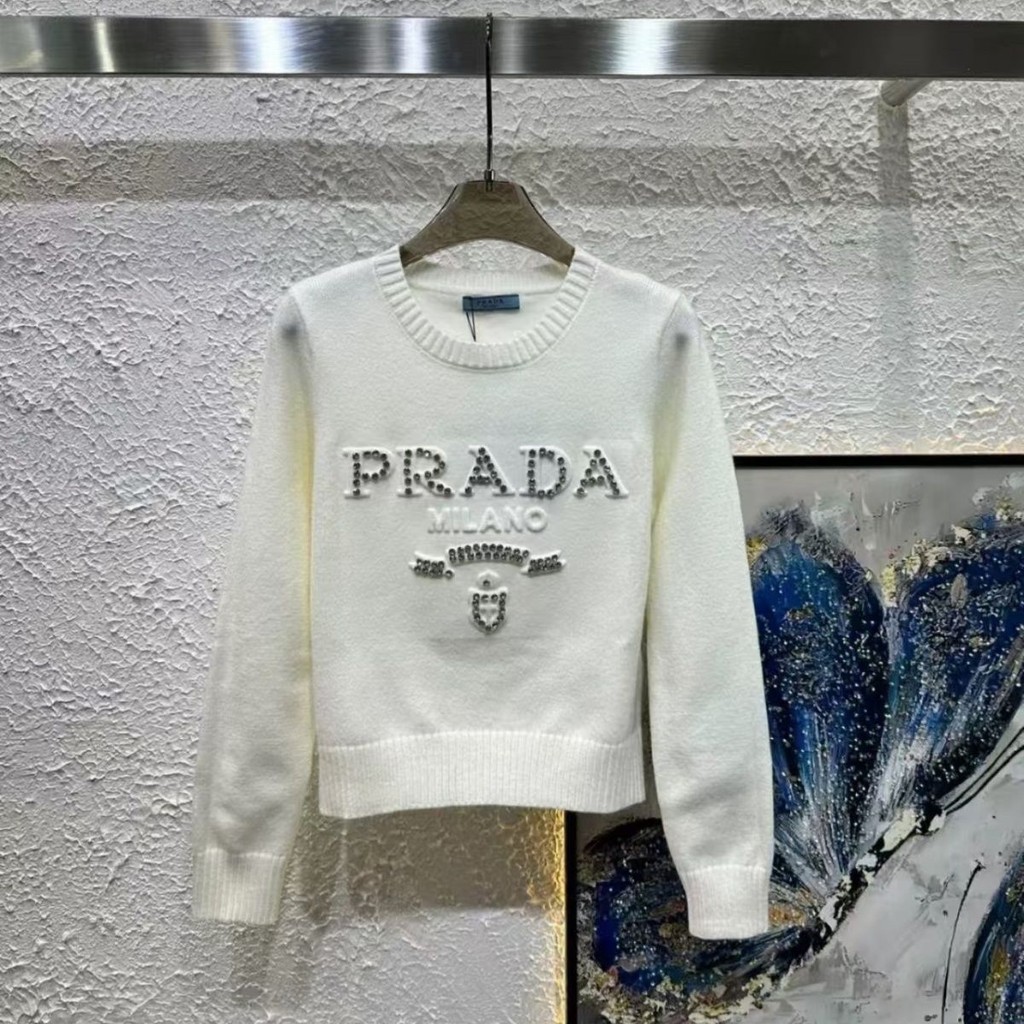 2025 _ Prada Otoño E Invierno De Punto Nuevo Suéter De Letra Bordada ...