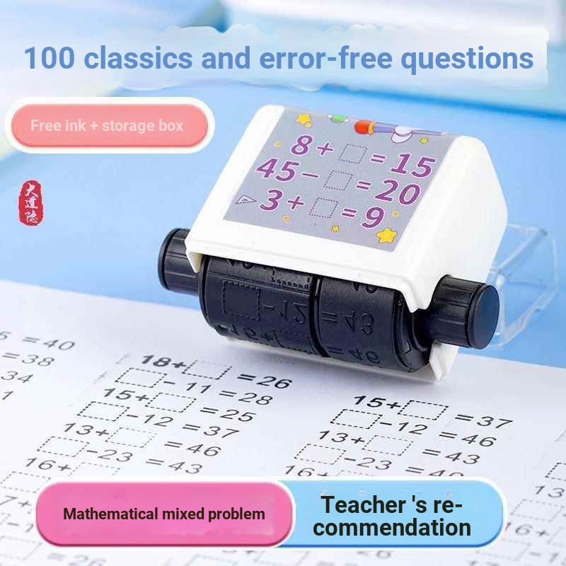 Sello Rodillo De Matemáticas Reutilizable Para Multiplicar Y Dividir Hasta 100, Incluye Tinta Y Estuche